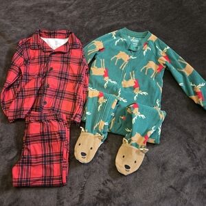 Carter's Red Plaid and Green Reindeer Pajama Set